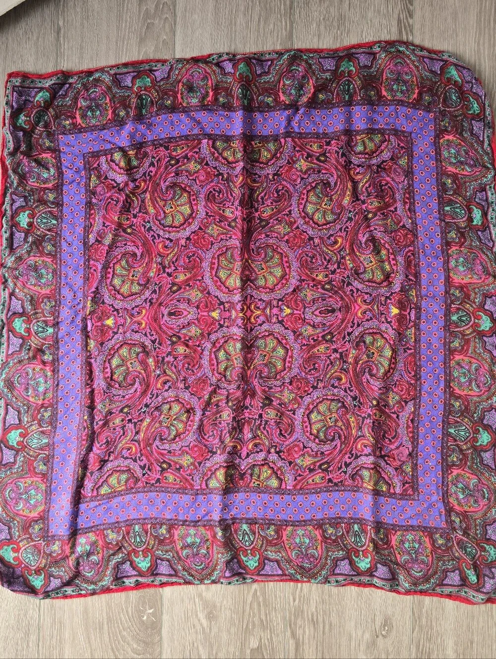 Vintage Paisley Scarf Large Square Wrap Jewel Tone Pink Purple Teal Boho 32in